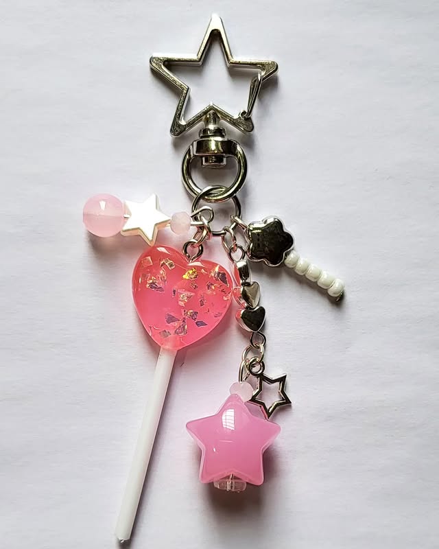 Pink heart and star keychain